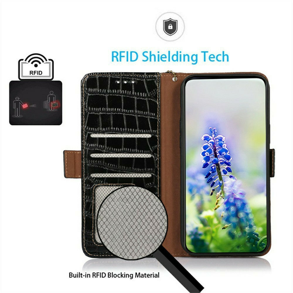 For iPhone 18 Pro Max / 17 Pro Max Case Crocodile Texture Genuine Cow Leather Phone Wallet Cover