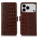 For iPhone 18 Pro Max / 17 Pro Max Case Crocodile Texture Genuine Cow Leather Phone Wallet Cover
