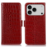 For iPhone 18 Pro Max / 17 Pro Max Case Crocodile Texture Genuine Cow Leather Phone Wallet Cover