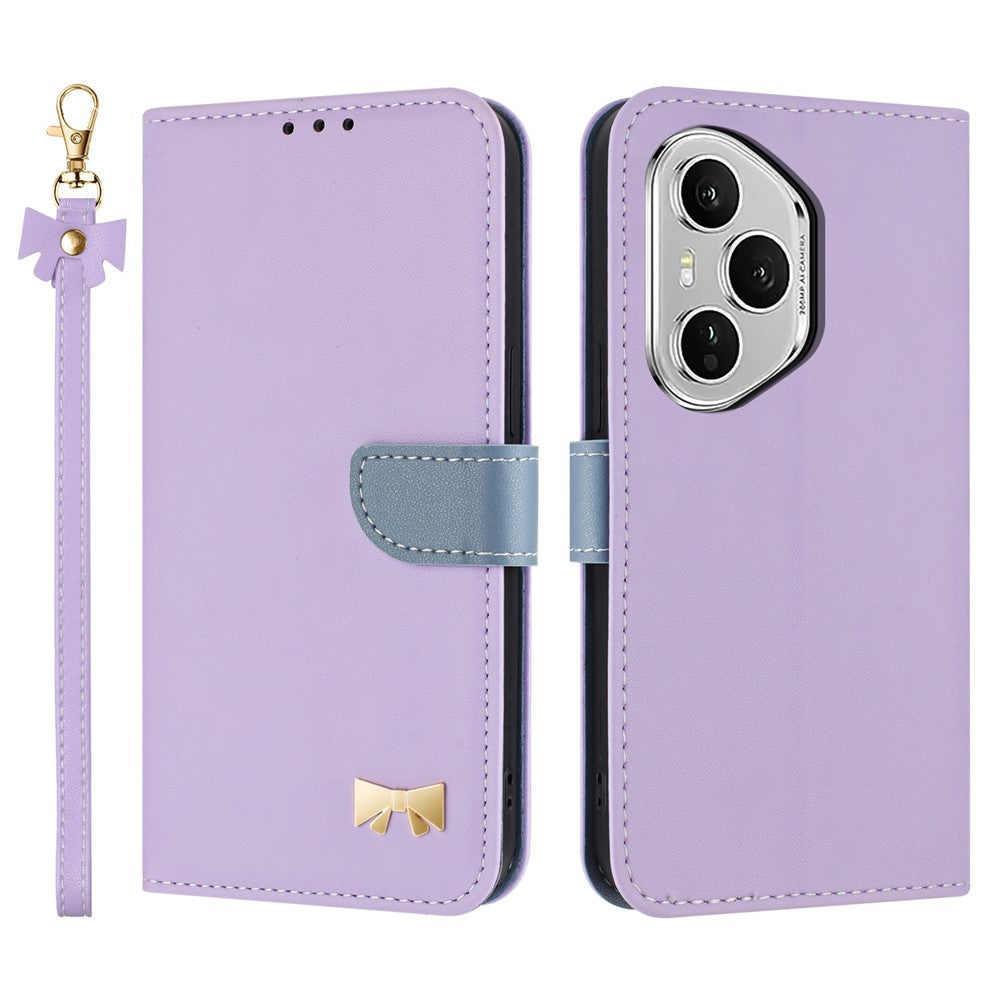 For Honor 400 Pro 5G (Global) Case Bowknot Decor Wallet Leather Phone Cover with Wrist Strap