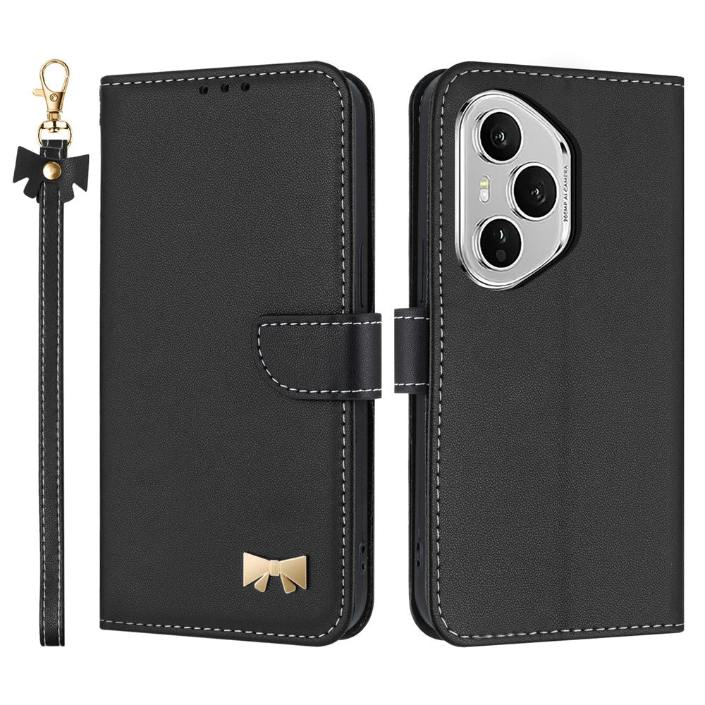For Honor 400 Pro 5G (Global) Case Bowknot Decor Wallet Leather Phone Cover with Wrist Strap
