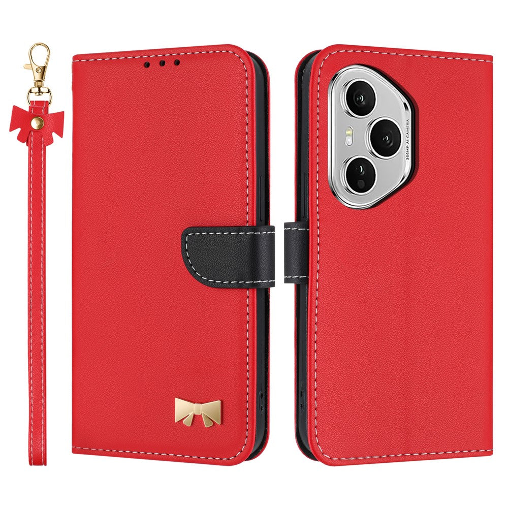 For Honor 400 Pro 5G (Global) Case Bowknot Decor Wallet Leather Phone Cover with Wrist Strap