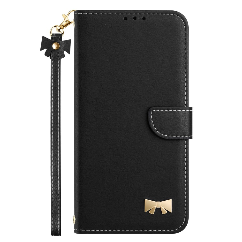 For Xiaomi Redmi Note 14 4G (163.25mm) Case Bowknot Decor Wallet Leather Phone Cover with Wrist Strap