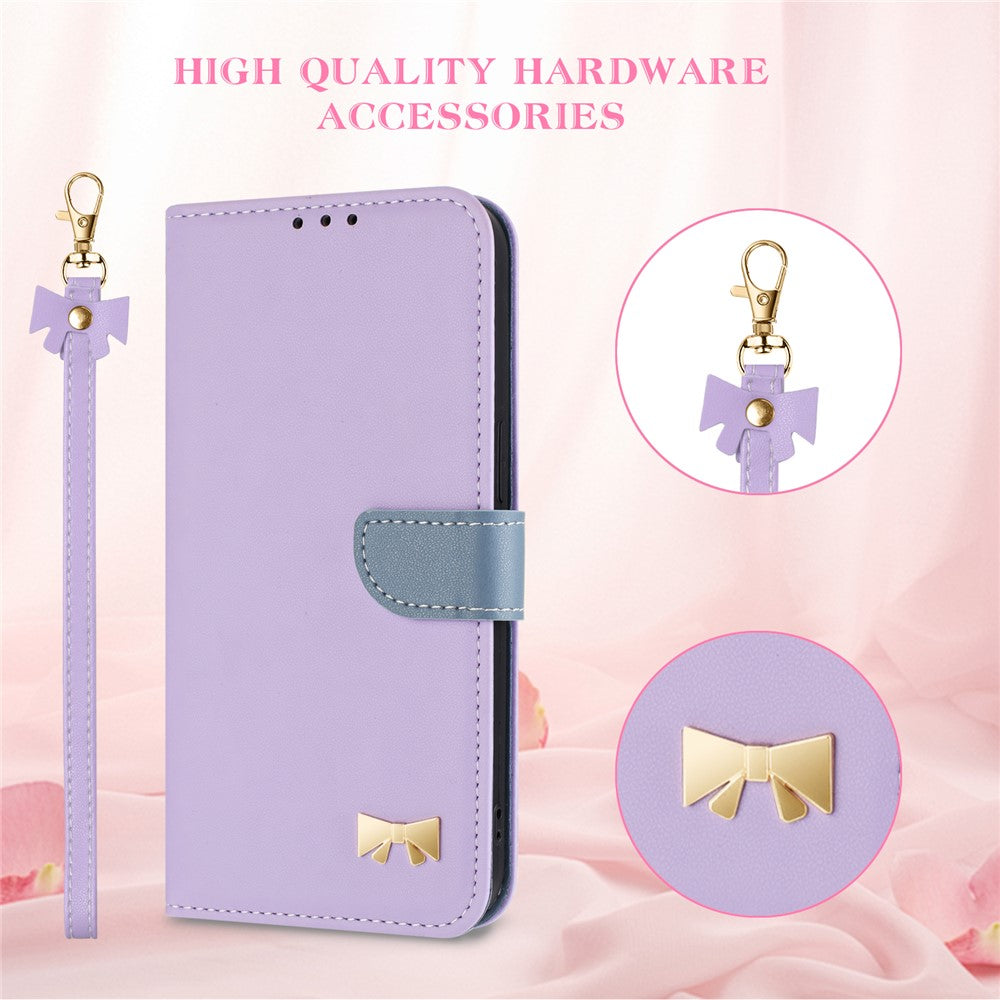 For Xiaomi Redmi Note 14 4G (164.84mm) Case Bowknot Decor Wallet Leather Phone Cover with Wrist Strap