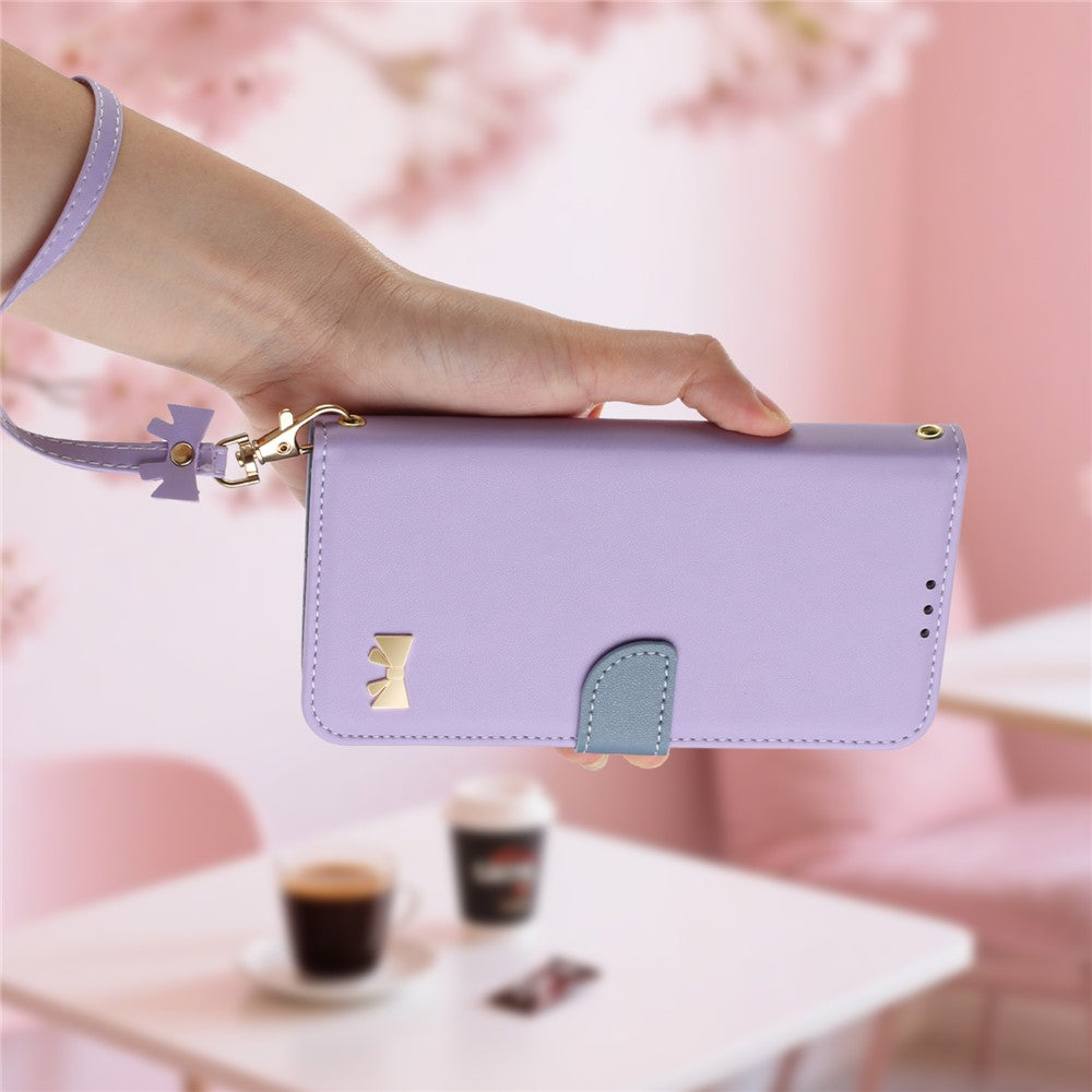 For Xiaomi Redmi Note 14 4G (164.84mm) Case Bowknot Decor Wallet Leather Phone Cover with Wrist Strap