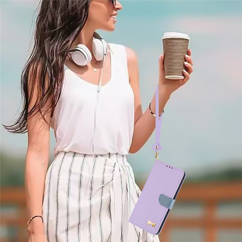 For Xiaomi Redmi Note 14 4G (164.84mm) Case Bowknot Decor Wallet Leather Phone Cover with Wrist Strap