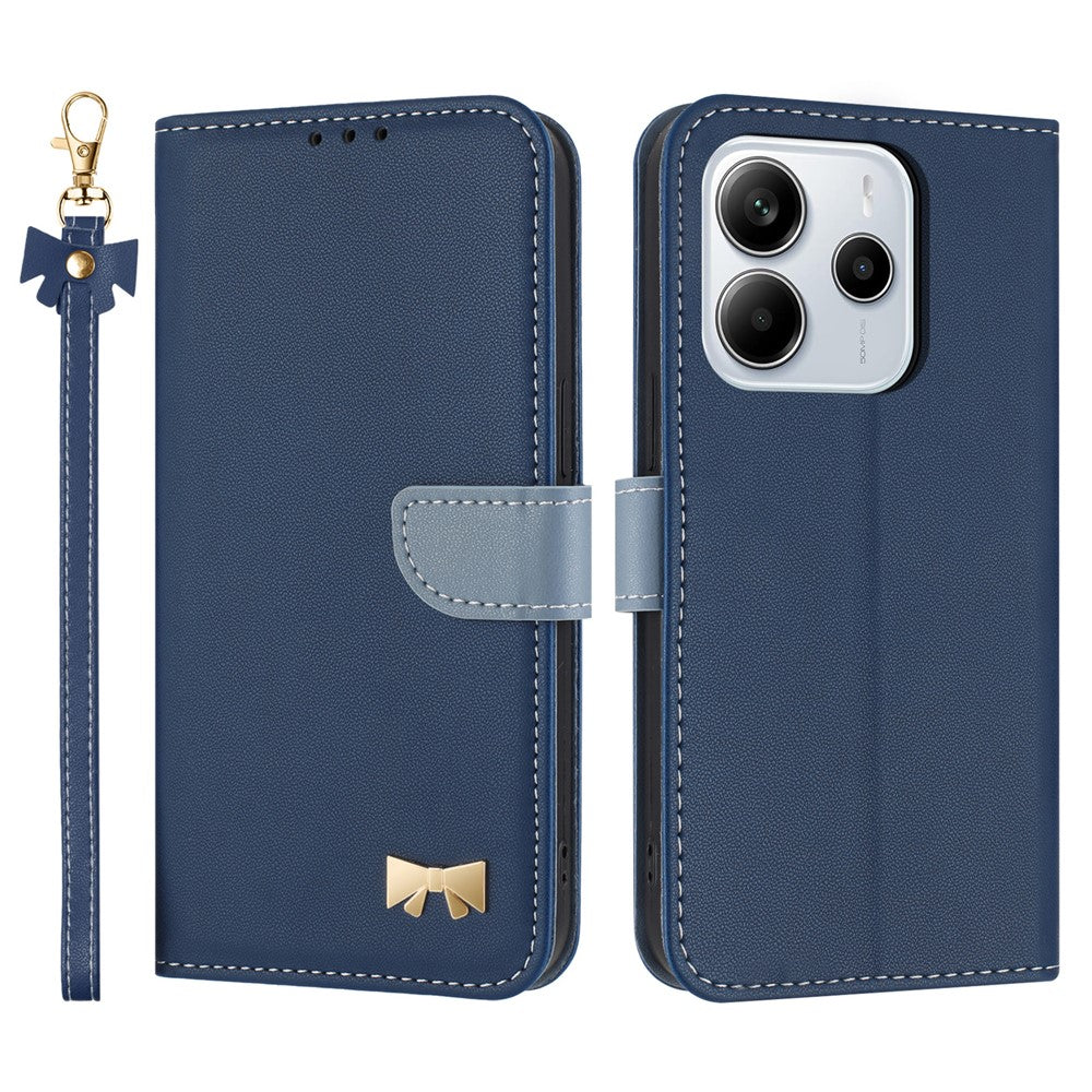 For Xiaomi Redmi Note 14 4G (164.84mm) Case Bowknot Decor Wallet Leather Phone Cover with Wrist Strap