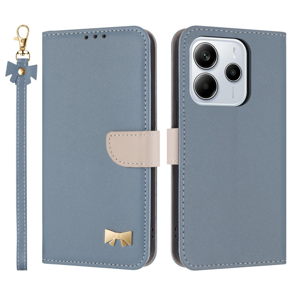 For Xiaomi Redmi Note 14 4G (164.84mm) Case Bowknot Decor Wallet Leather Phone Cover with Wrist Strap