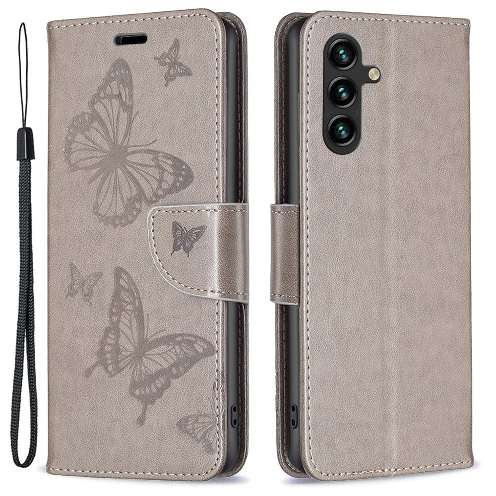 Samsung Galaxy A14 5G / A14 4G Plånboksfodral Läderfodral med Tryckta Fjärilar och Rem
