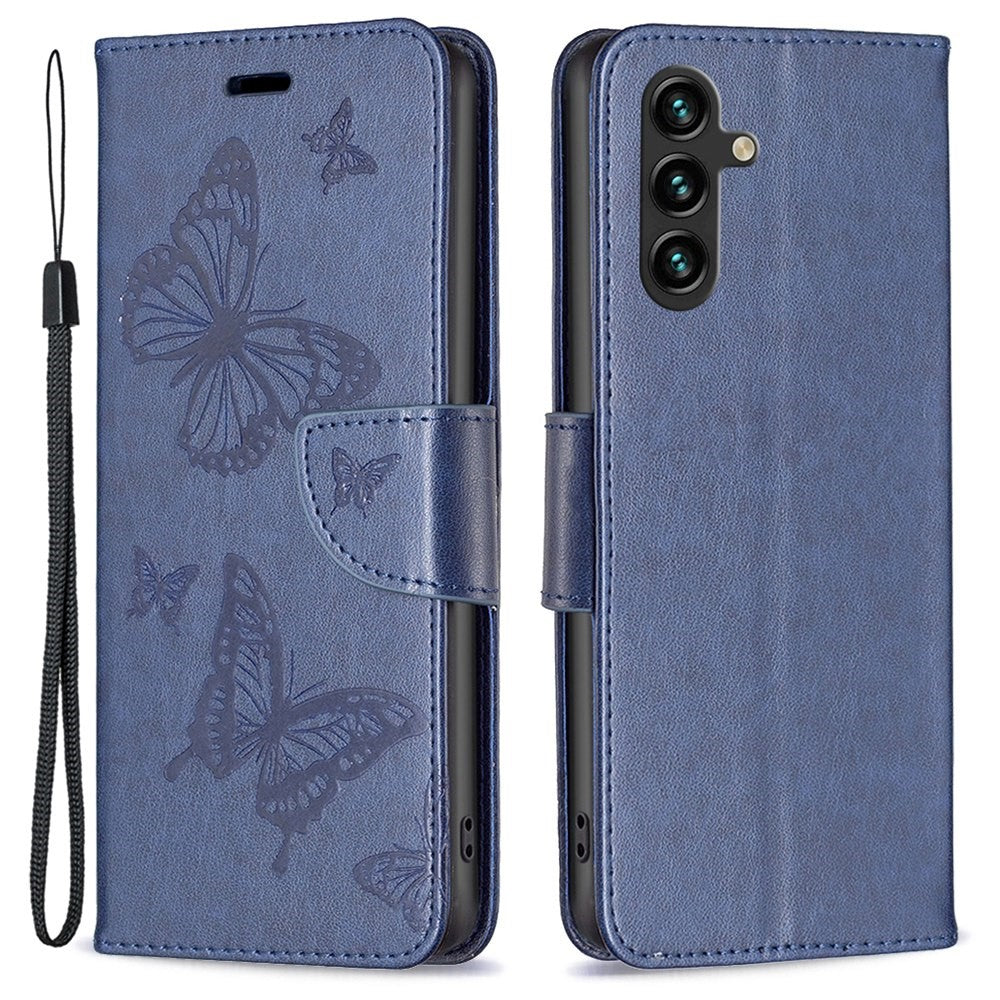 Samsung Galaxy A14 5G / A14 4G Plånboksfodral Läderfodral med Tryckta Fjärilar och Rem