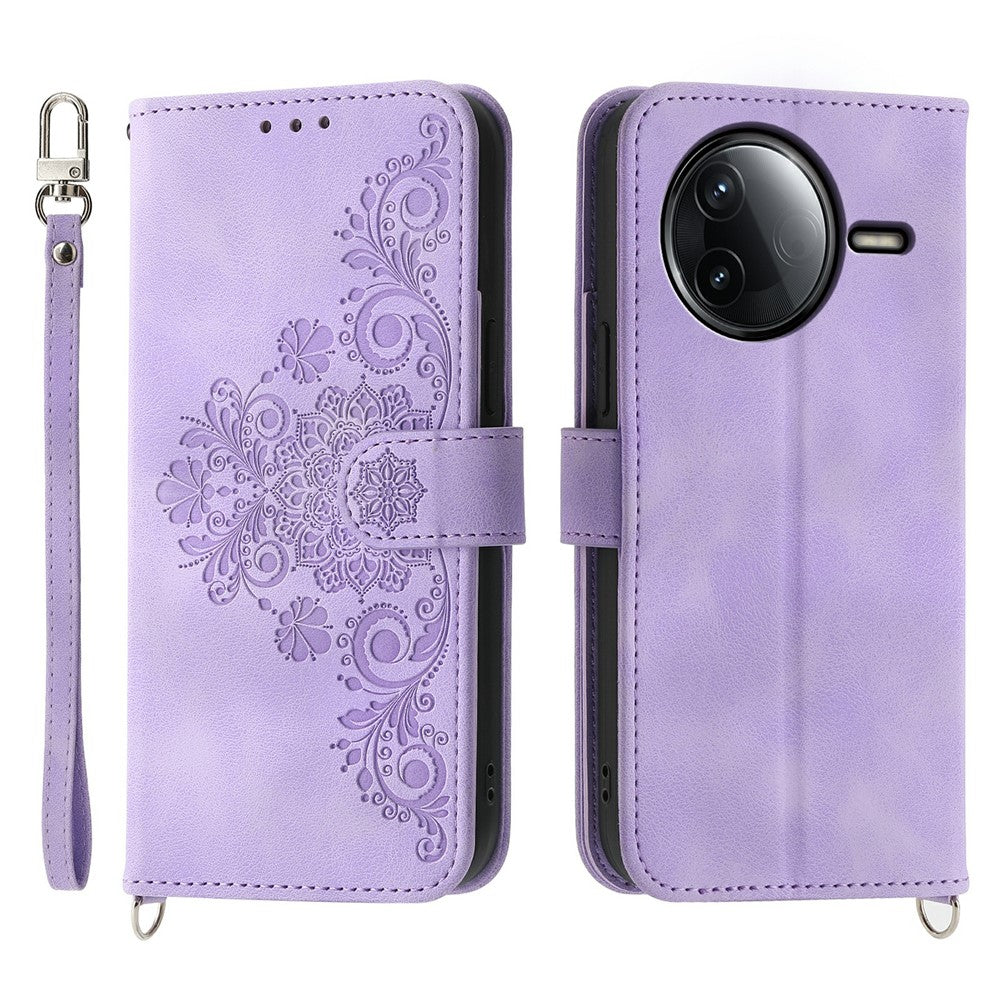 For Xiaomi Redmi K80 5G  /  Poco F7 Pro 5G Case Flower Pattern PU Leather Wallet Phone Cover with Strap