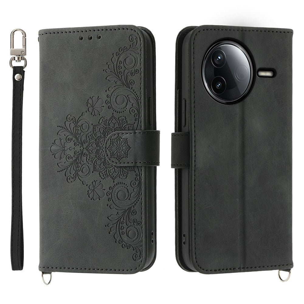 For Xiaomi Redmi K80 5G  /  Poco F7 Pro 5G Case Flower Pattern PU Leather Wallet Phone Cover with Strap