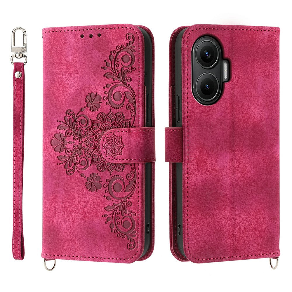 For Xiaomi Poco F7 5G  /  Redmi Turbo 4 Pro 5G Case Flower Pattern PU Leather Wallet Phone Cover with Strap