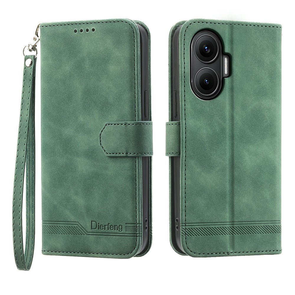 DIERFENG DF-03 For Xiaomi Poco F7 5G  /  Redmi Turbo 4 Pro 5G Case Lines Imprint Wallet Leather Phone Cover
