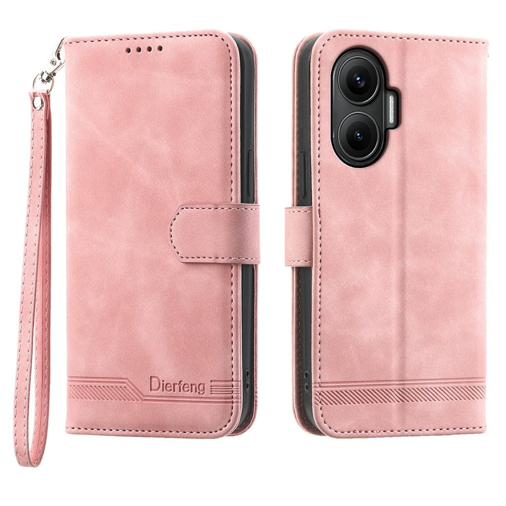 DIERFENG DF-03 For Xiaomi Poco F7 5G  /  Redmi Turbo 4 Pro 5G Case Lines Imprint Wallet Leather Phone Cover