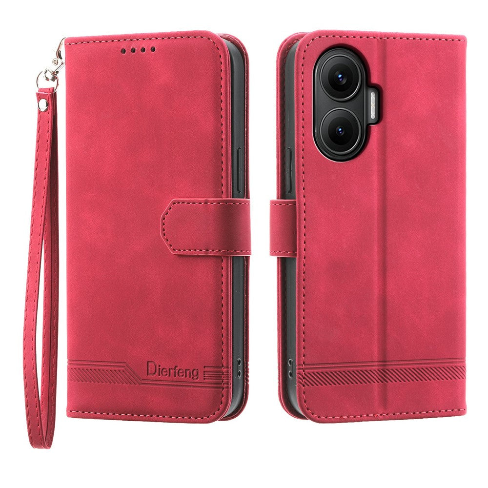 DIERFENG DF-03 For Xiaomi Poco F7 5G  /  Redmi Turbo 4 Pro 5G Case Lines Imprint Wallet Leather Phone Cover