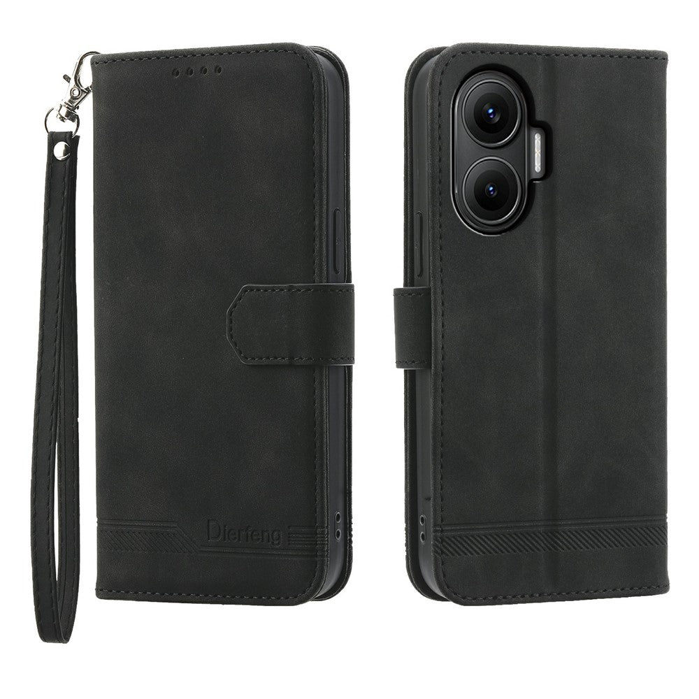 DIERFENG DF-03 For Xiaomi Poco F7 5G  /  Redmi Turbo 4 Pro 5G Case Lines Imprint Wallet Leather Phone Cover