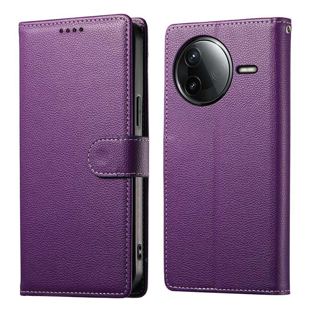 Xiaomi Redmi K80 5G / Poco F7 Pro 5G Stativskal Litchi Textur Läder Plånboksfodral Magnetiskt Tryckknapp