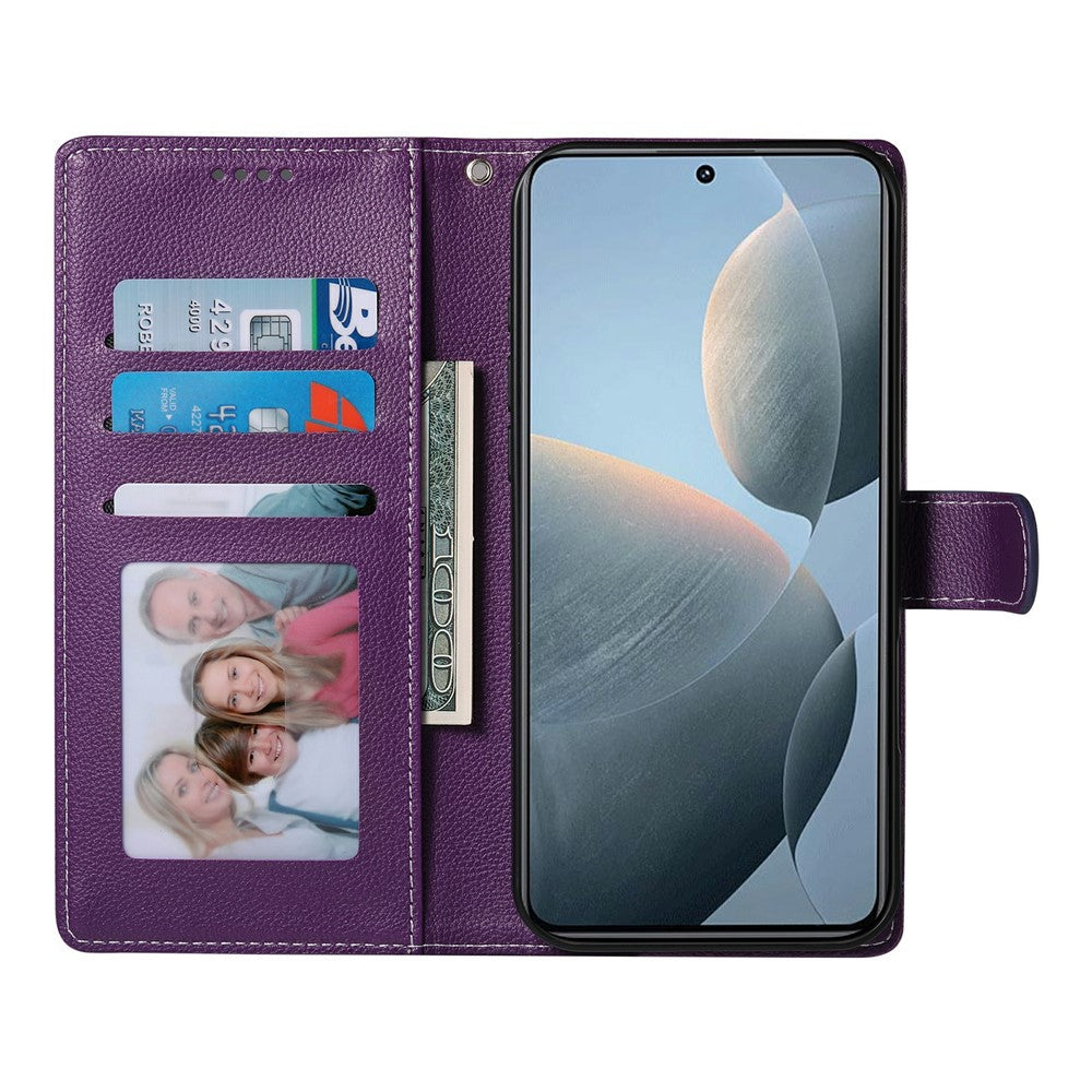 Xiaomi Redmi K80 5G / Poco F7 Pro 5G Stativskal Litchi Textur Läder Plånboksfodral Magnetiskt Tryckknapp