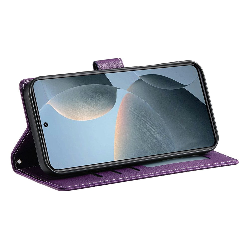 Xiaomi Redmi K80 5G / Poco F7 Pro 5G Stativskal Litchi Textur Läder Plånboksfodral Magnetiskt Tryckknapp