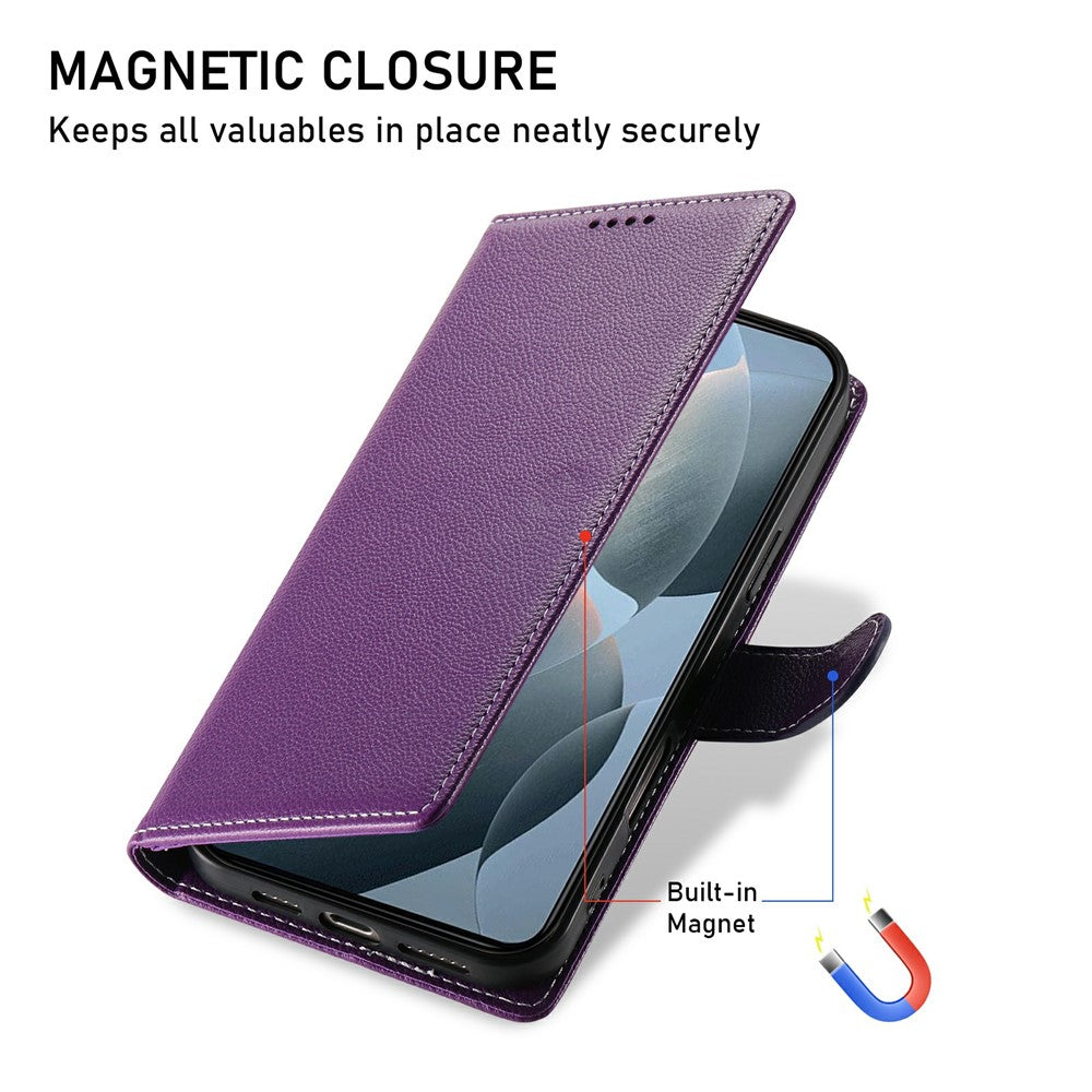 Xiaomi Redmi K80 5G / Poco F7 Pro 5G Stativskal Litchi Textur Läder Plånboksfodral Magnetiskt Tryckknapp