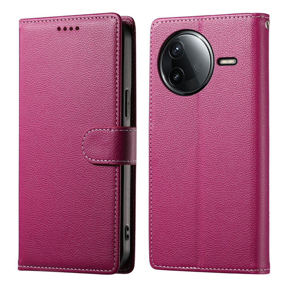 Xiaomi Redmi K80 5G / Poco F7 Pro 5G Stativskal Litchi Textur Läder Plånboksfodral Magnetiskt Tryckknapp