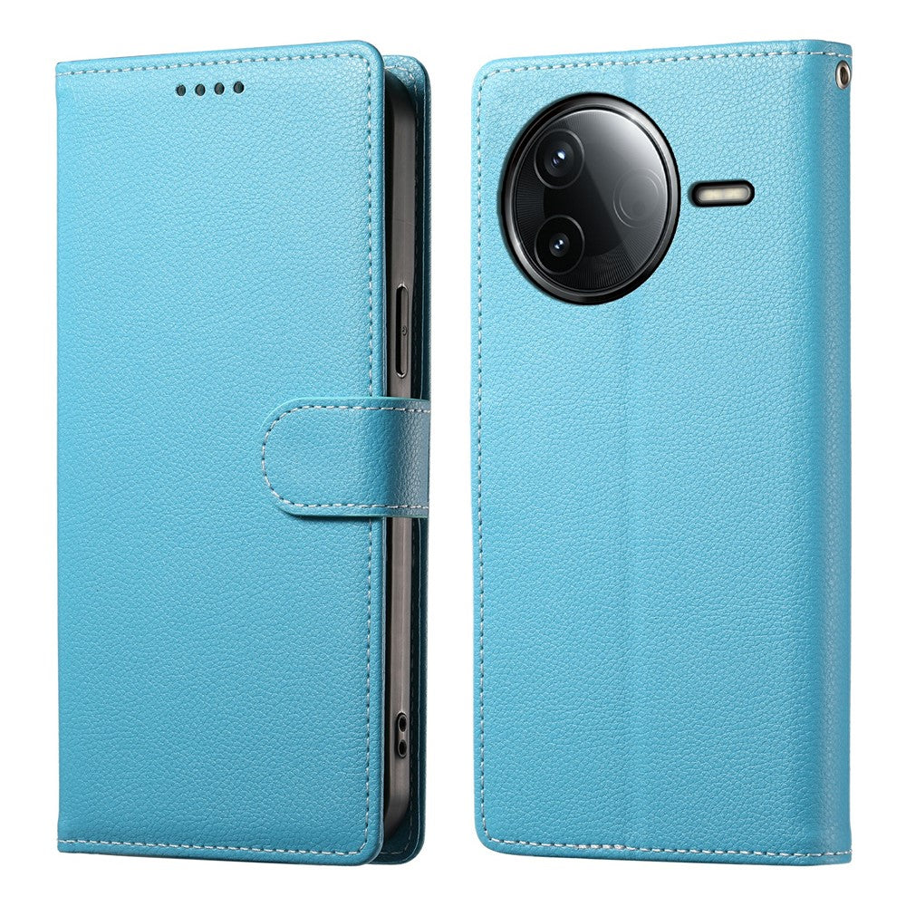 Xiaomi Redmi K80 5G / Poco F7 Pro 5G Stativskal Litchi Textur Läder Plånboksfodral Magnetiskt Tryckknapp
