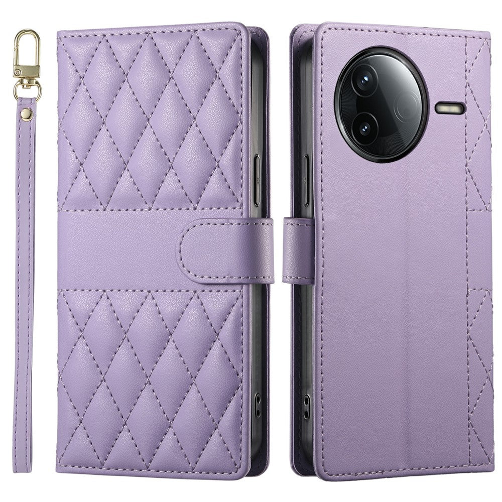 For Xiaomi Redmi K80 5G  /  Poco F7 Pro 5G Case Rhombus Stitching Wallet Stand Leather Phone Cover with Long  /  Short Strap