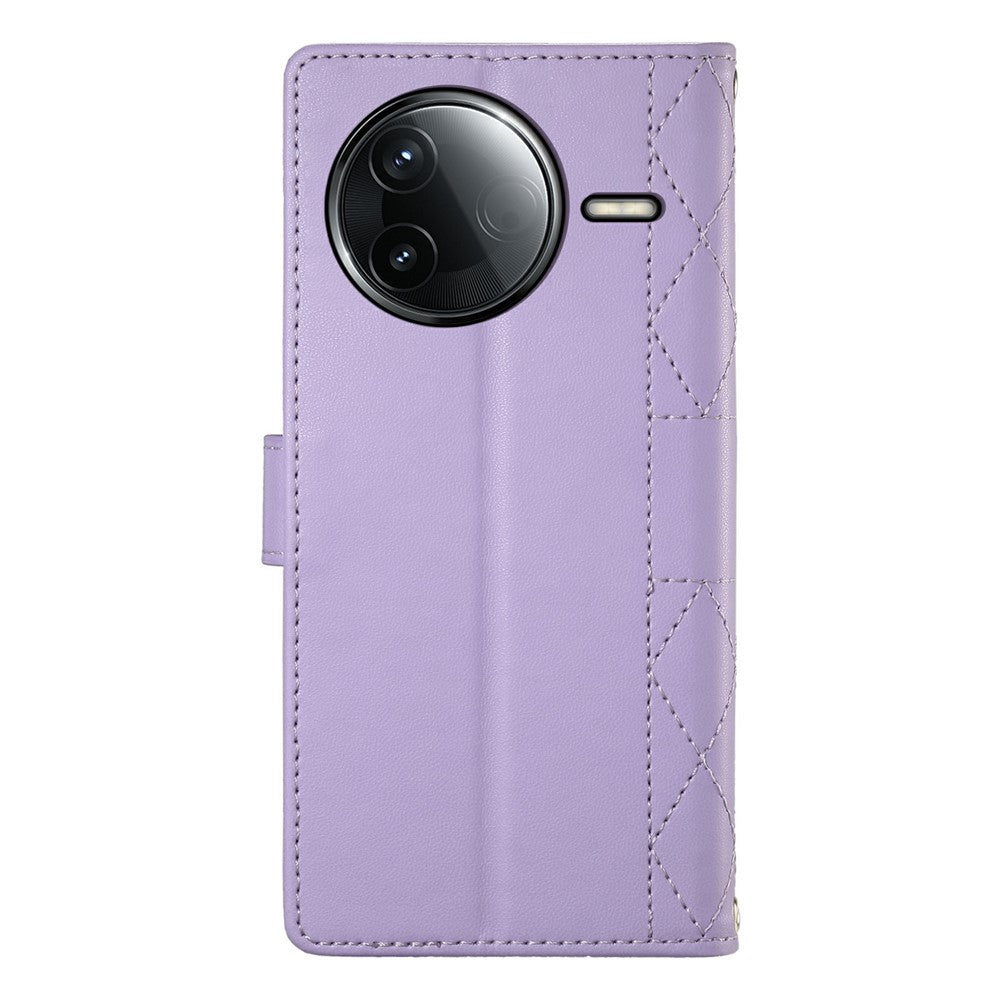 For Xiaomi Redmi K80 5G  /  Poco F7 Pro 5G Case Rhombus Stitching Wallet Stand Leather Phone Cover with Long  /  Short Strap