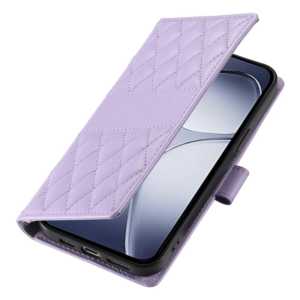 For Xiaomi Redmi K80 5G  /  Poco F7 Pro 5G Case Rhombus Stitching Wallet Stand Leather Phone Cover with Long  /  Short Strap
