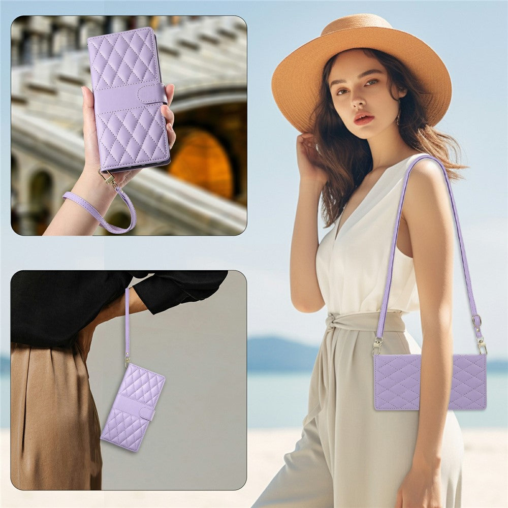 For Xiaomi Redmi K80 5G  /  Poco F7 Pro 5G Case Rhombus Stitching Wallet Stand Leather Phone Cover with Long  /  Short Strap
