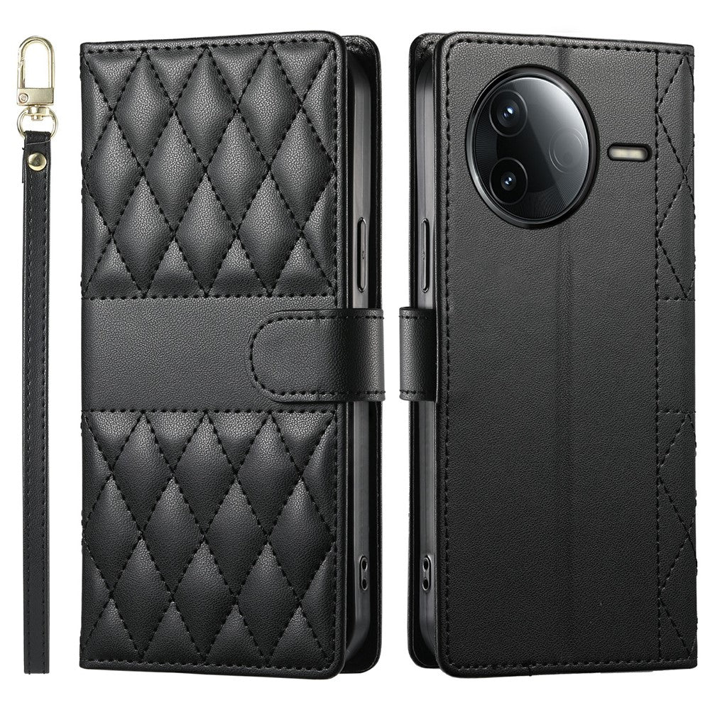 For Xiaomi Redmi K80 5G  /  Poco F7 Pro 5G Case Rhombus Stitching Wallet Stand Leather Phone Cover with Long  /  Short Strap