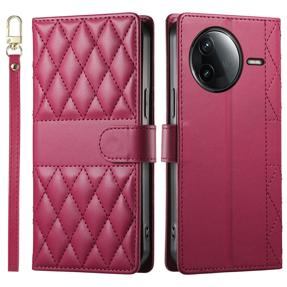 For Xiaomi Redmi K80 5G  /  Poco F7 Pro 5G Case Rhombus Stitching Wallet Stand Leather Phone Cover with Long  /  Short Strap