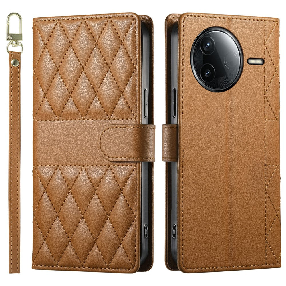 For Xiaomi Redmi K80 5G  /  Poco F7 Pro 5G Case Rhombus Stitching Wallet Stand Leather Phone Cover with Long  /  Short Strap