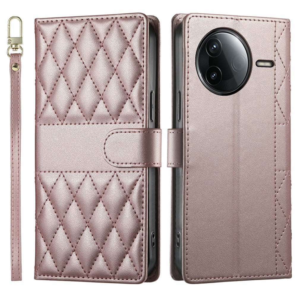 For Xiaomi Redmi K80 5G  /  Poco F7 Pro 5G Case Rhombus Stitching Wallet Stand Leather Phone Cover with Long  /  Short Strap