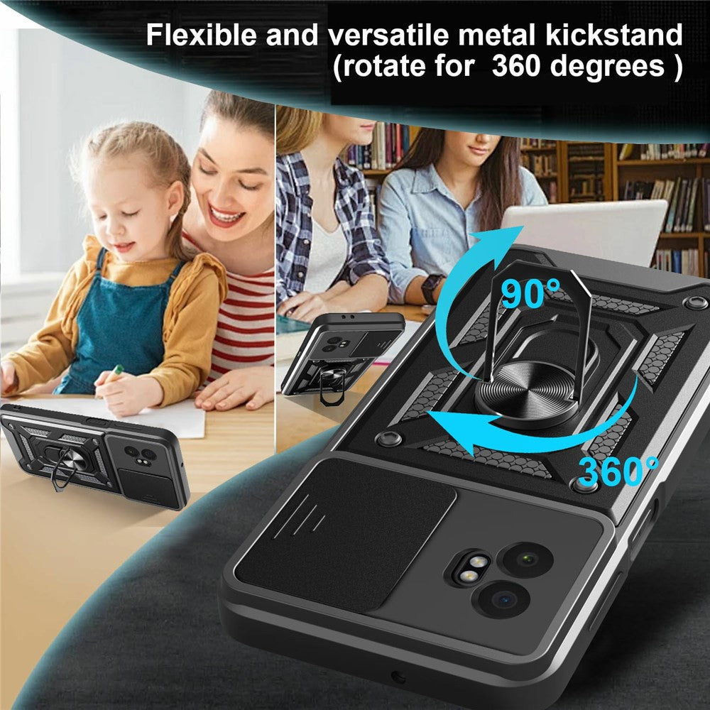 For Samsung Galaxy XCover7 Pro Case with Slide Camera Lid PC + TPU Kickstand Phone Cover