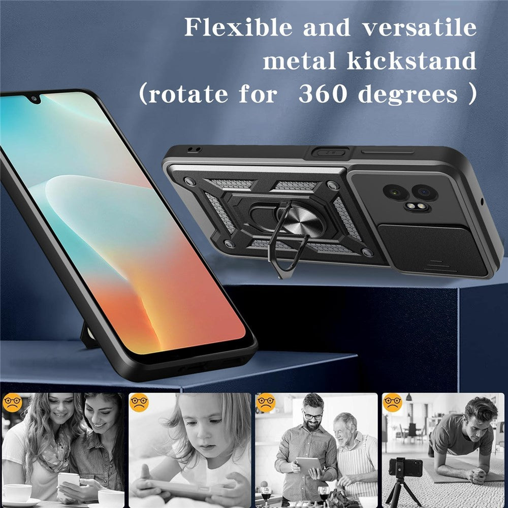 For Samsung Galaxy XCover7 Pro Case with Slide Camera Lid PC + TPU Kickstand Phone Cover