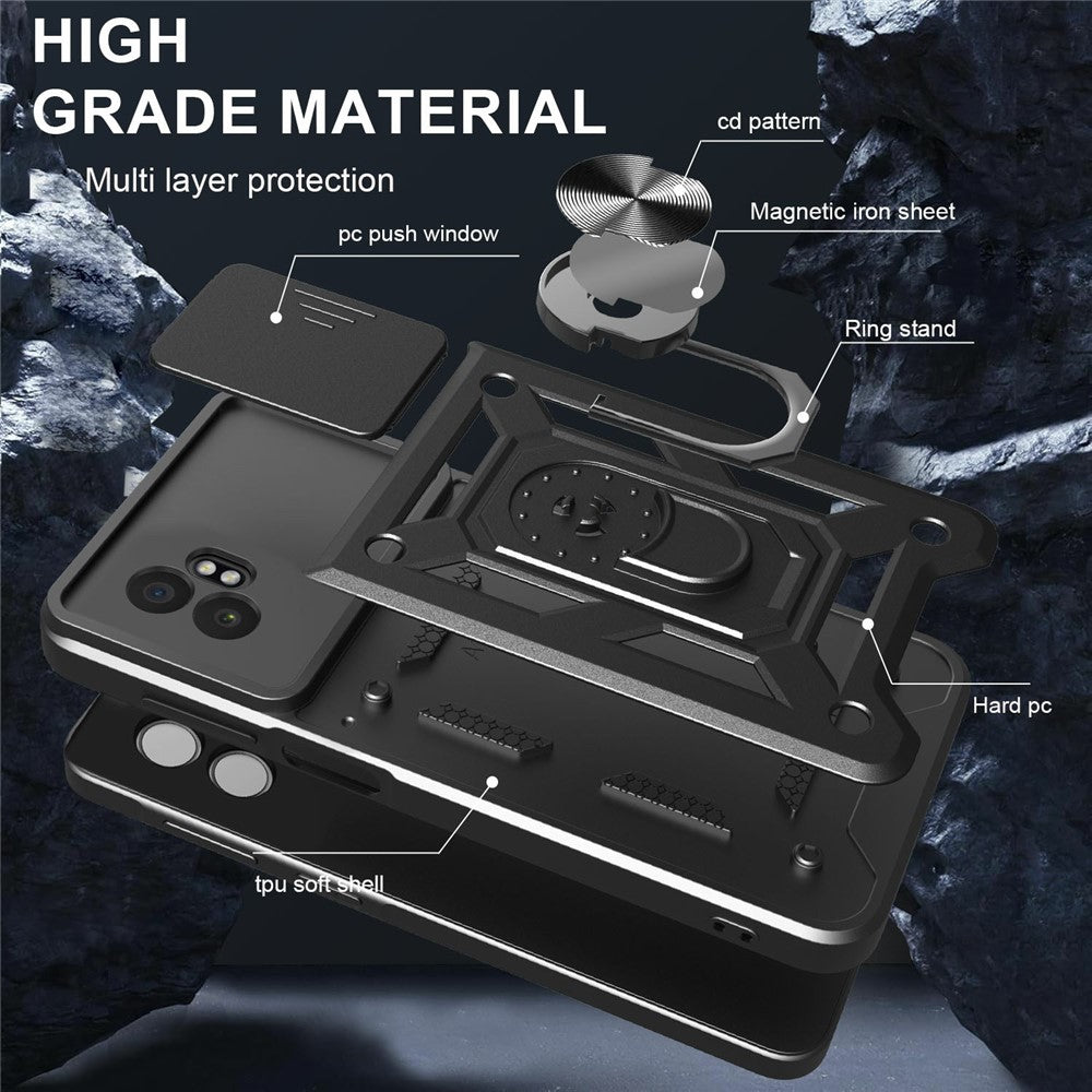 For Samsung Galaxy XCover7 Pro Case with Slide Camera Lid PC + TPU Kickstand Phone Cover