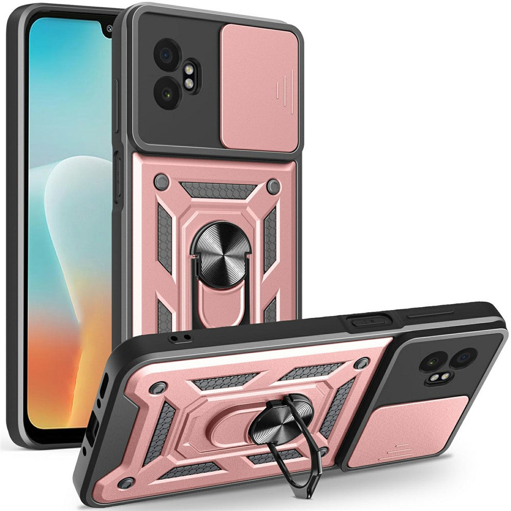 For Samsung Galaxy XCover7 Pro Case with Slide Camera Lid PC + TPU Kickstand Phone Cover