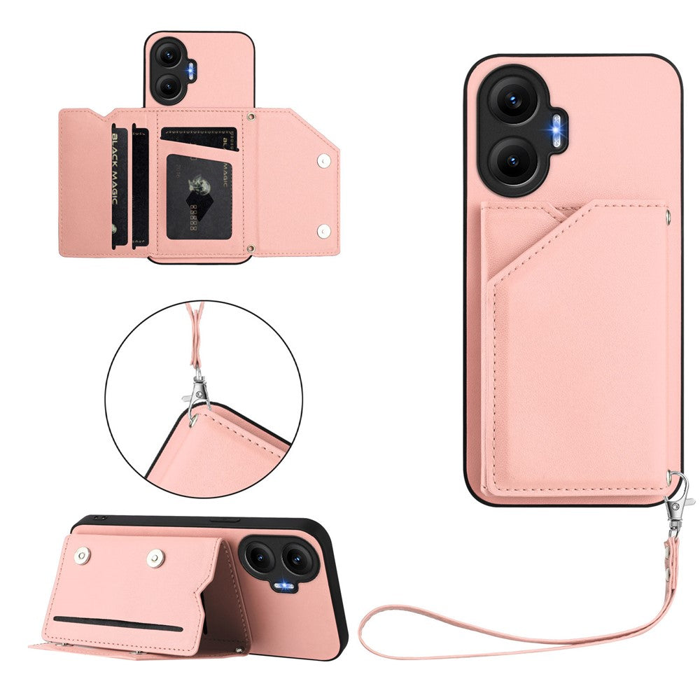 For Xiaomi Poco F7 5G / Redmi Turbo 4 Pro 5G Case Card Holder Kickstand Skin-Touch Phone Cover with Wrist Strap