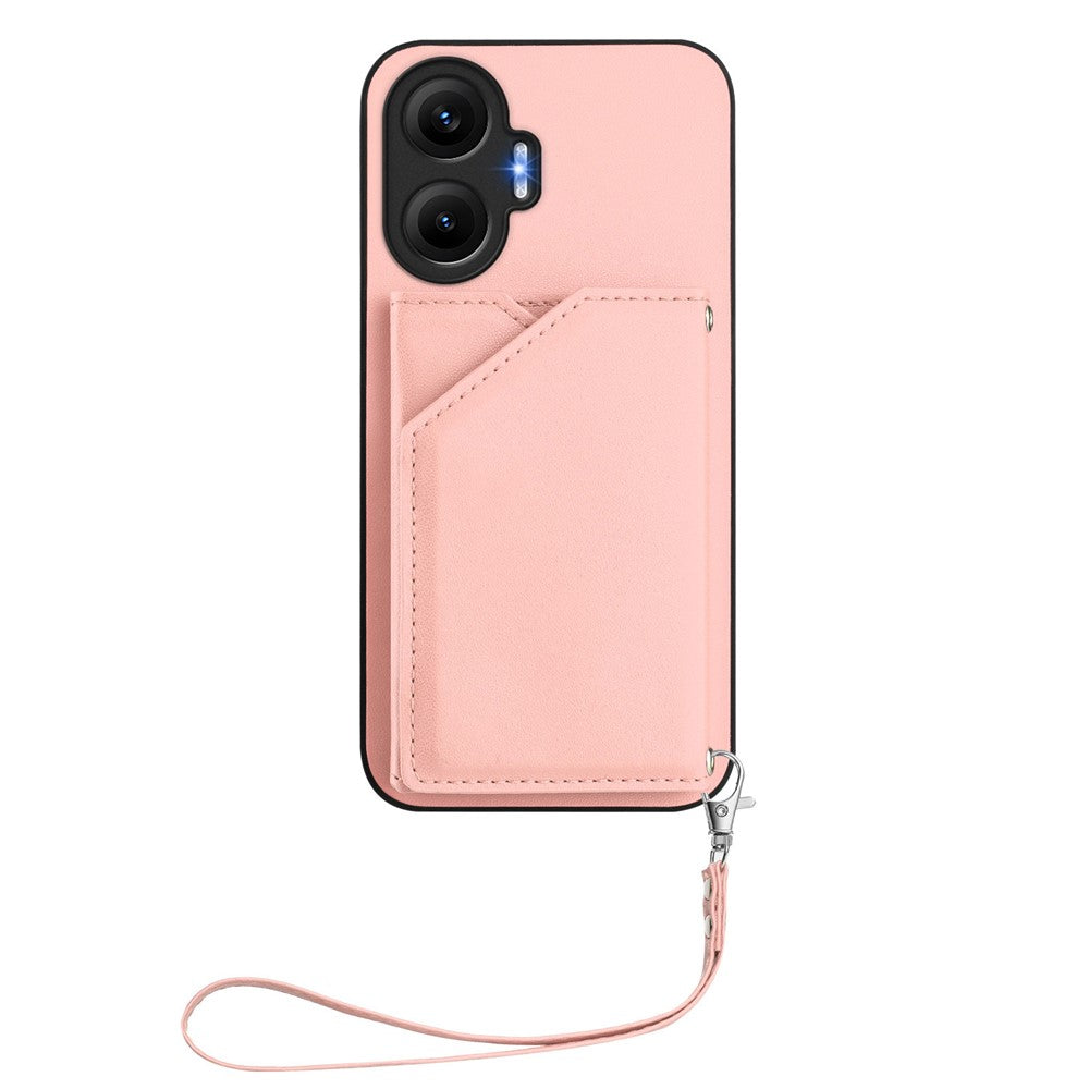 For Xiaomi Poco F7 5G / Redmi Turbo 4 Pro 5G Case Card Holder Kickstand Skin-Touch Phone Cover with Wrist Strap