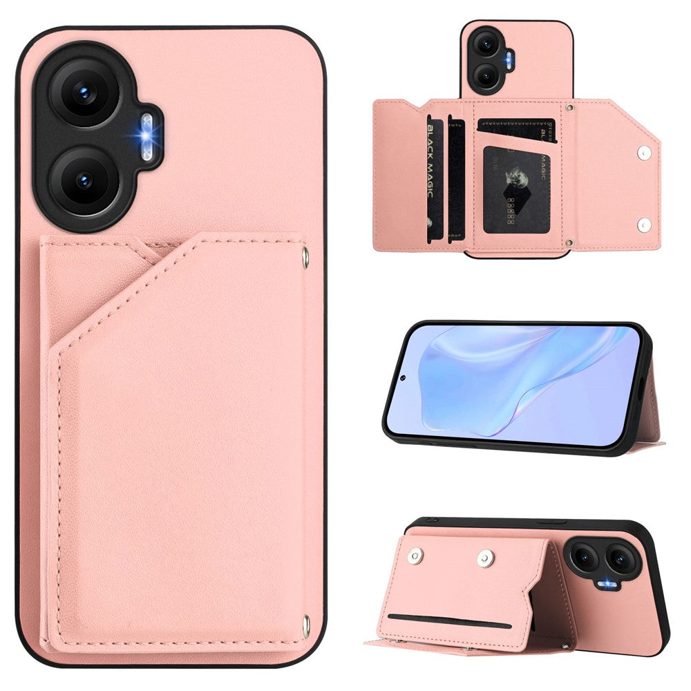 For Xiaomi Poco F7 5G / Redmi Turbo 4 Pro 5G Case Card Holder Kickstand Skin-Touch Phone Cover with Wrist Strap