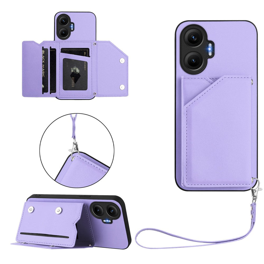 For Xiaomi Poco F7 5G / Redmi Turbo 4 Pro 5G Case Card Holder Kickstand Skin-Touch Phone Cover with Wrist Strap