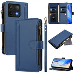 For Xiaomi 14T Leather Case 9 Card Slots Zipper Wallet Stand Phone Cover with Wrist Strap