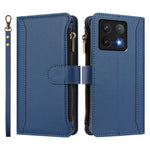 For Xiaomi 14T Leather Case 9 Card Slots Zipper Wallet Stand Phone Cover with Wrist Strap