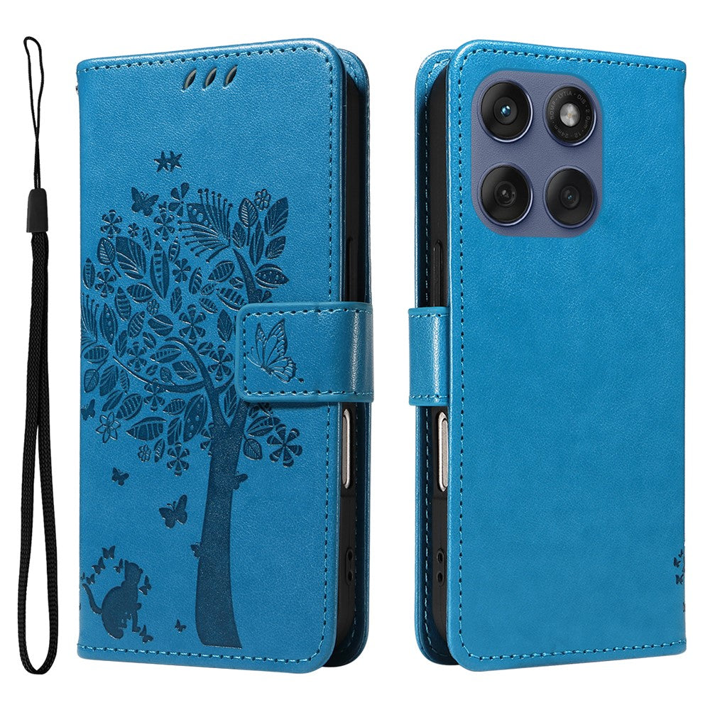 Til Motorola Edge 60 Fusion 5G / Motorola Edge 60 5G / Motorola Edge (2025) 5G / Motorola Edge 60 Pro 5G telefoncover med stand, katte træ mønster, læderpung, mobilcover