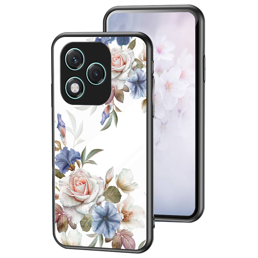 For Honor 400 Lite 5G etui med blomstermønster i TPU + beskyttelsesglas til telefon