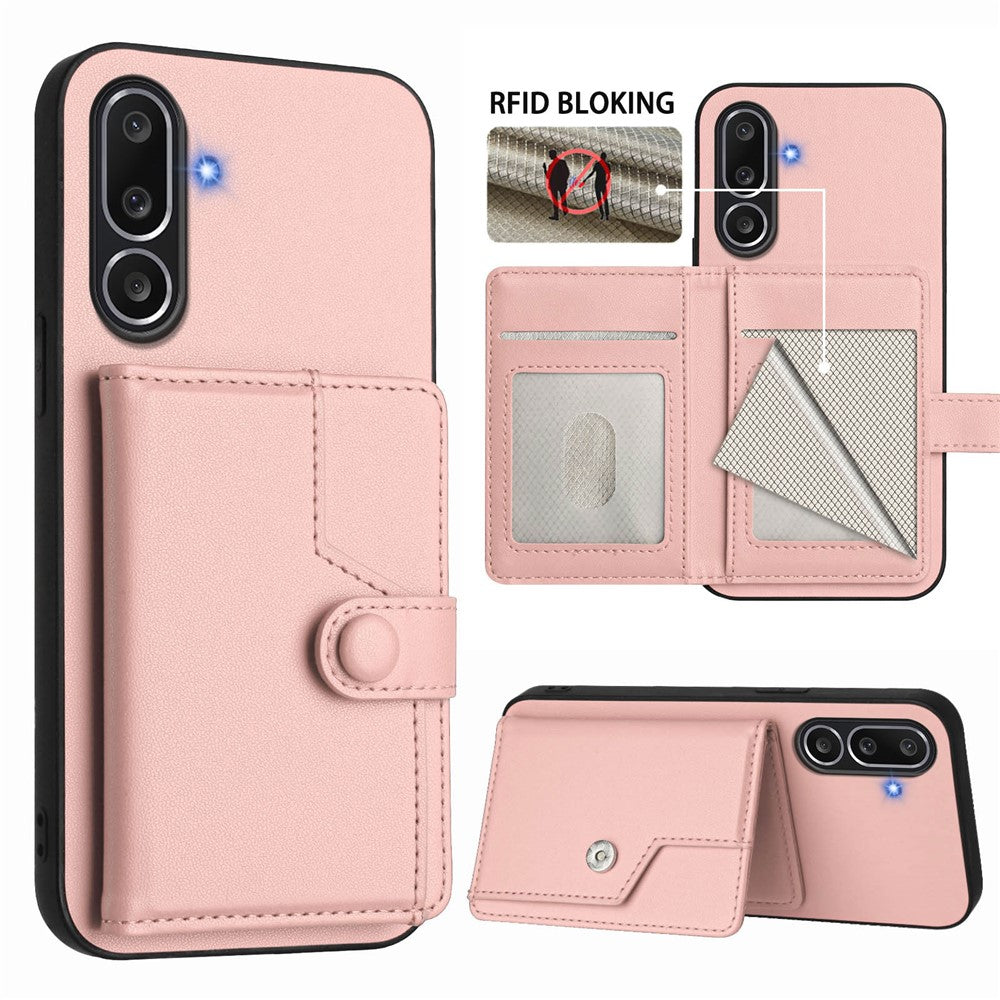For Samsung Galaxy M56 5G Case RFID Blocking Card Holder Kickstand TPU + PU Leather Phone Back Cover