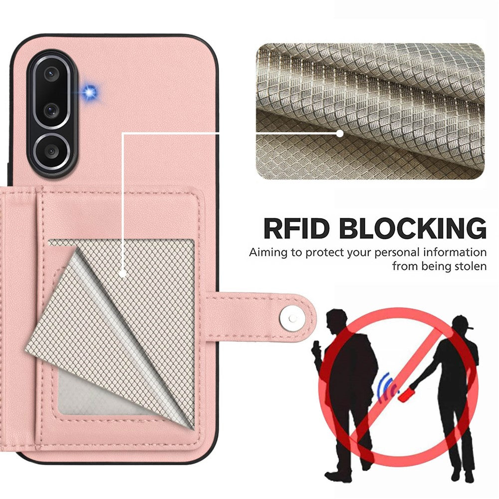 For Samsung Galaxy M56 5G Case RFID Blocking Card Holder Kickstand TPU + PU Leather Phone Back Cover