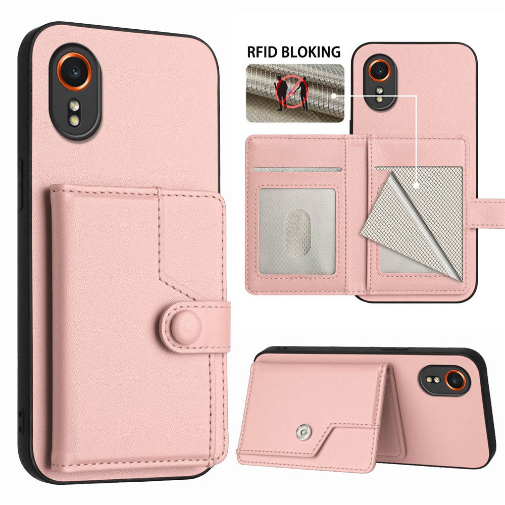 For Samsung Galaxy Xcover7 Case RFID Blocking Card Holder Kickstand TPU + PU Leather Phone Back Cover